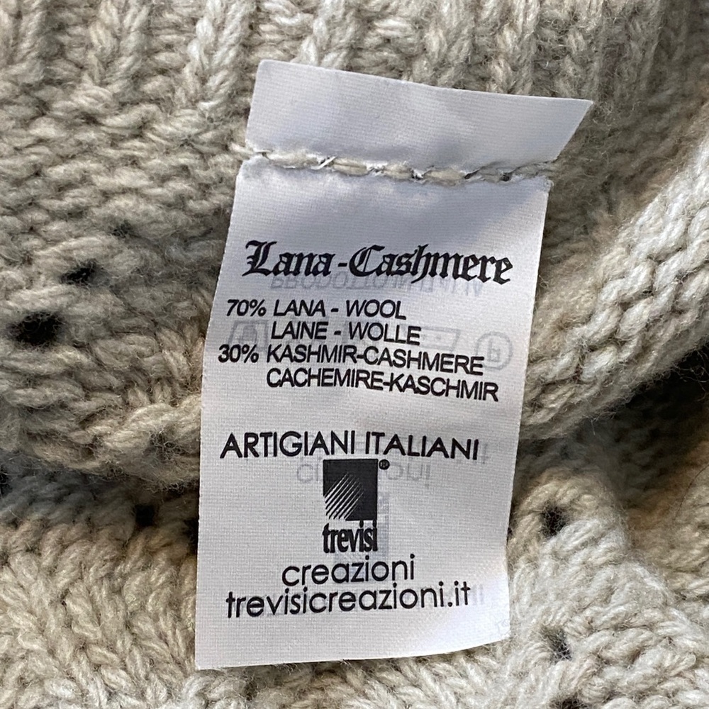 Made in Italy Wool Cashmere Cowl Neck Cable Knit Poncho | Oatmeal | One Size - Picture 3 of 9